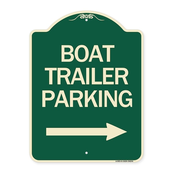 Boat Trailer Parking W/ Right Arrow Heavy-Gauge Aluminum Architectural Sign, 24" x 18", G-1824-24294